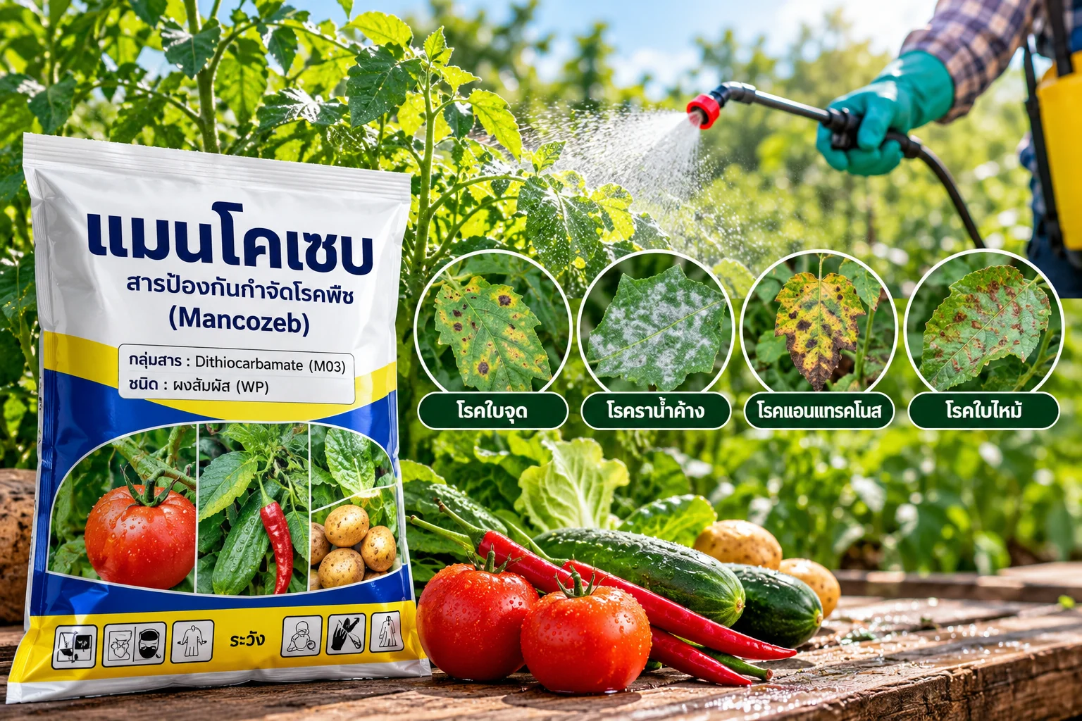 ภาพประกอบโรคพืชและการป้องกันโรคด้วยแมนโคเซบ
